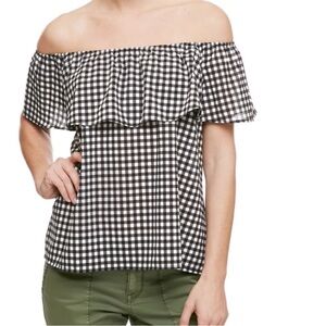 Anthropologie Sanctuary Black White Off Shoulder Blouse‎ Top in Size Medium